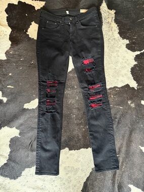 rag & bone Black Skinny Jeans with Red Underlayer
